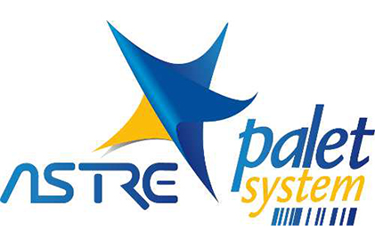 Logo bleu et jaune avec texte Astre palet system, représentant une étoile stylisée à gauche.