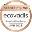 Médaille bronze EcoVadis pour la durabilité avec inscription "Top 35%" et date avril 2026.